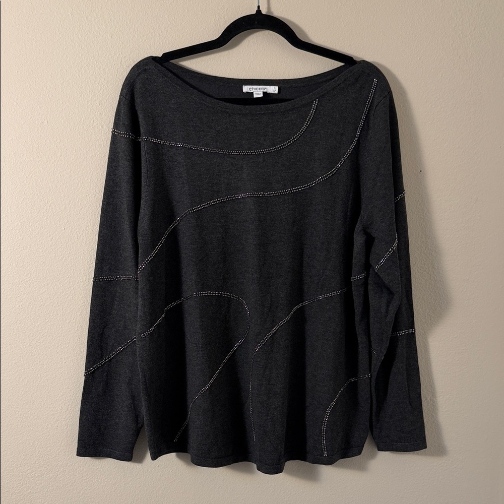 Chico's Ball Chain Pullover Sweater Gray Womens Size 3 (XL)